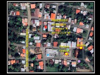 Aerial satellite view highlighting property location near San Francisco colonial church in Panama