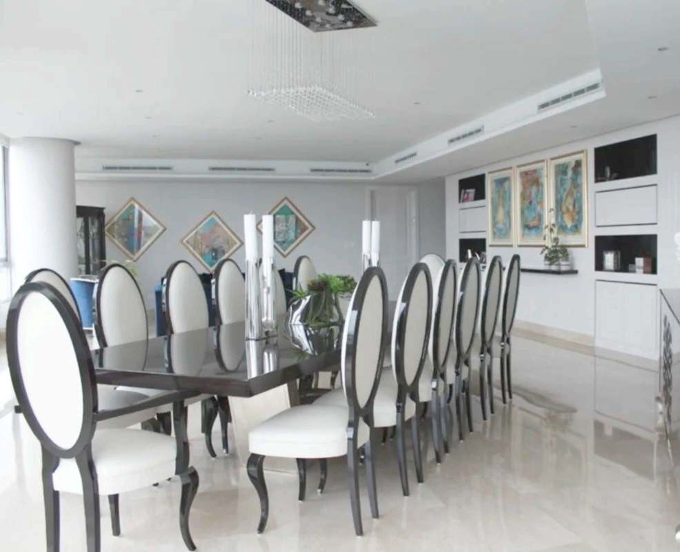 Modern luxury dining room marble flooring skyline view PH Unique Punta Paitilla Panama