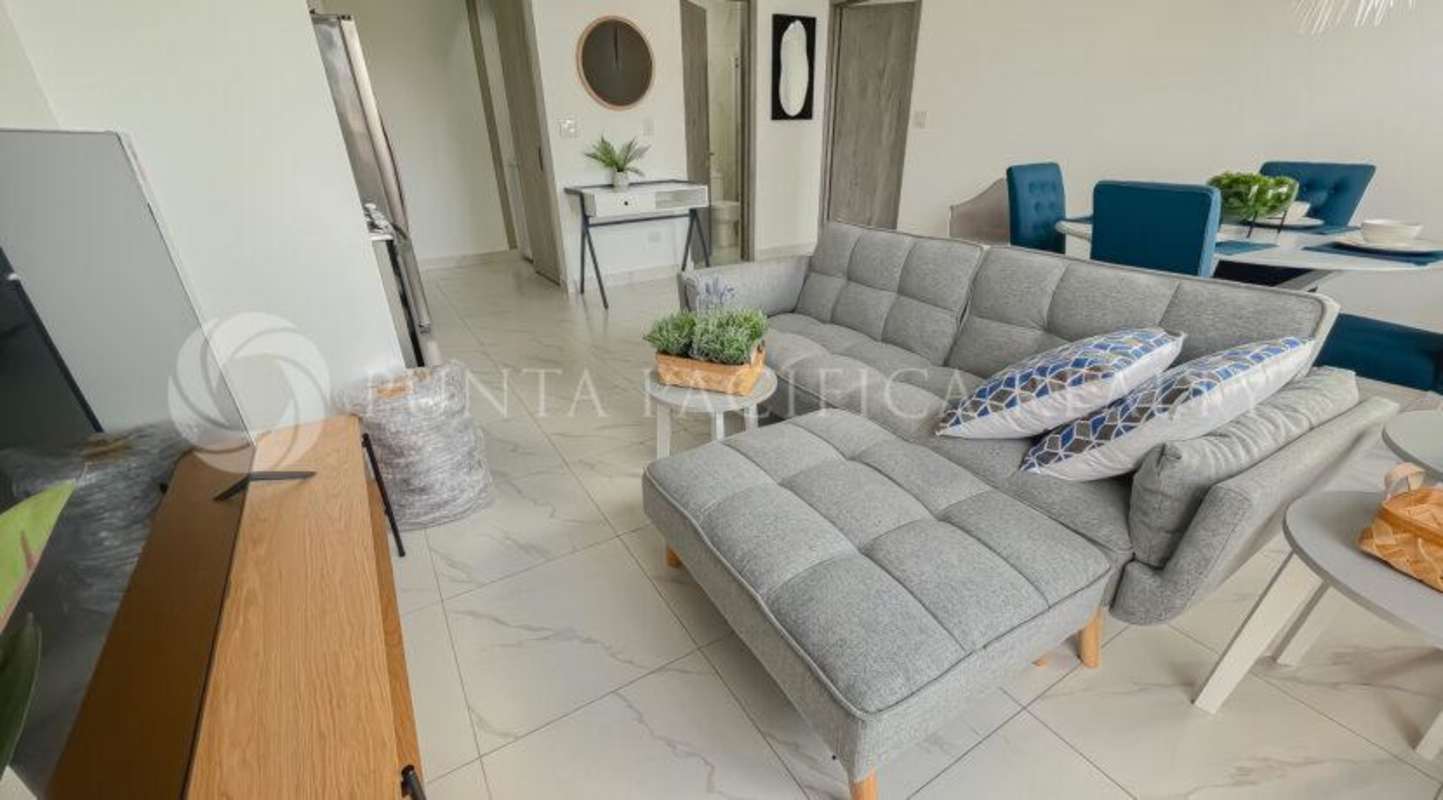 Dining and kitchen area in furnished apartment The Gray Tower Panama City