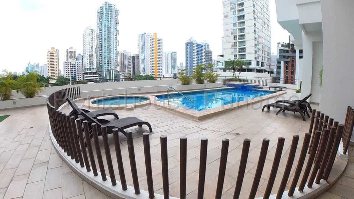 Rooftop swimming pool with city skyline backdrop at PH Diamond Panama City