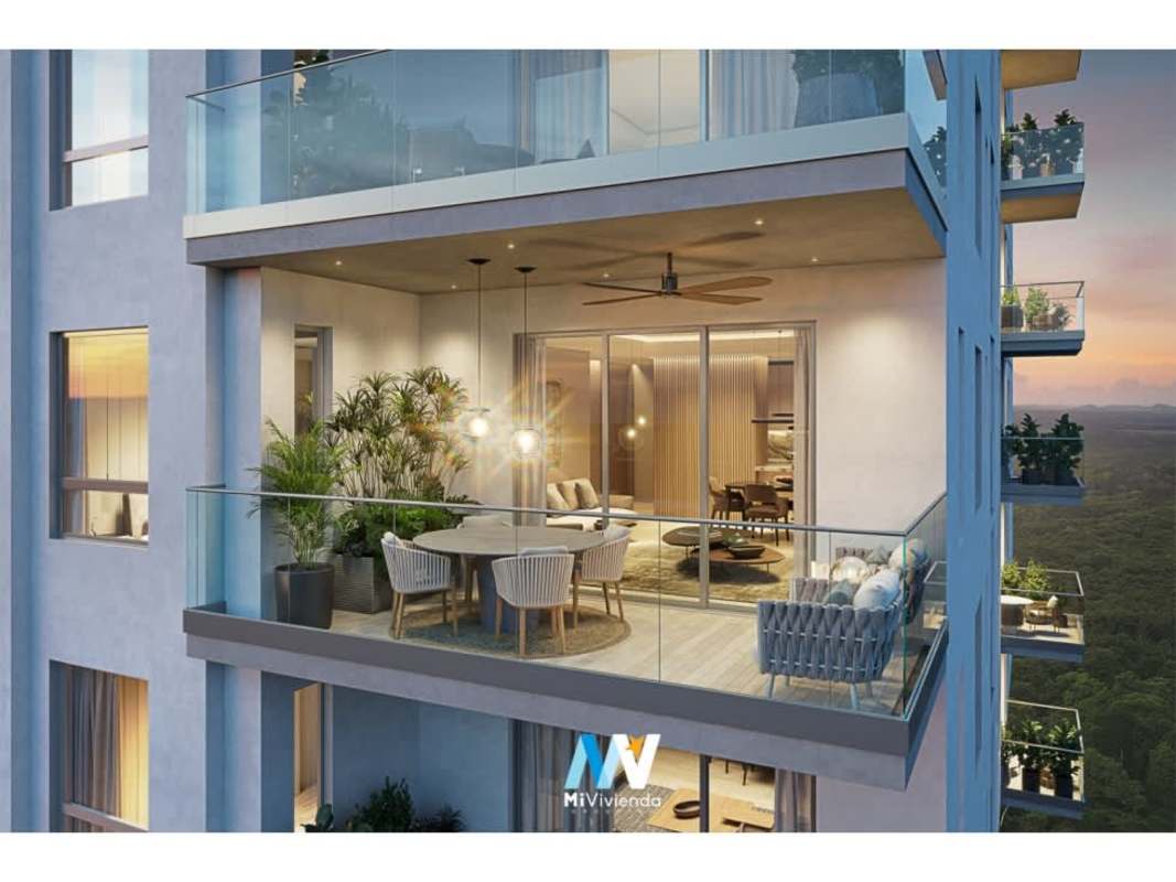 Spacious balcony with panoramic ocean and golf course views in luxury condo PH Corotú Panama City