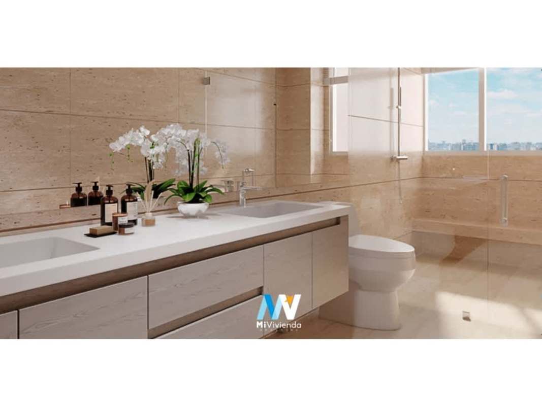 Elegant bathroom with large window and modern fixtures in PH Celeste Panama