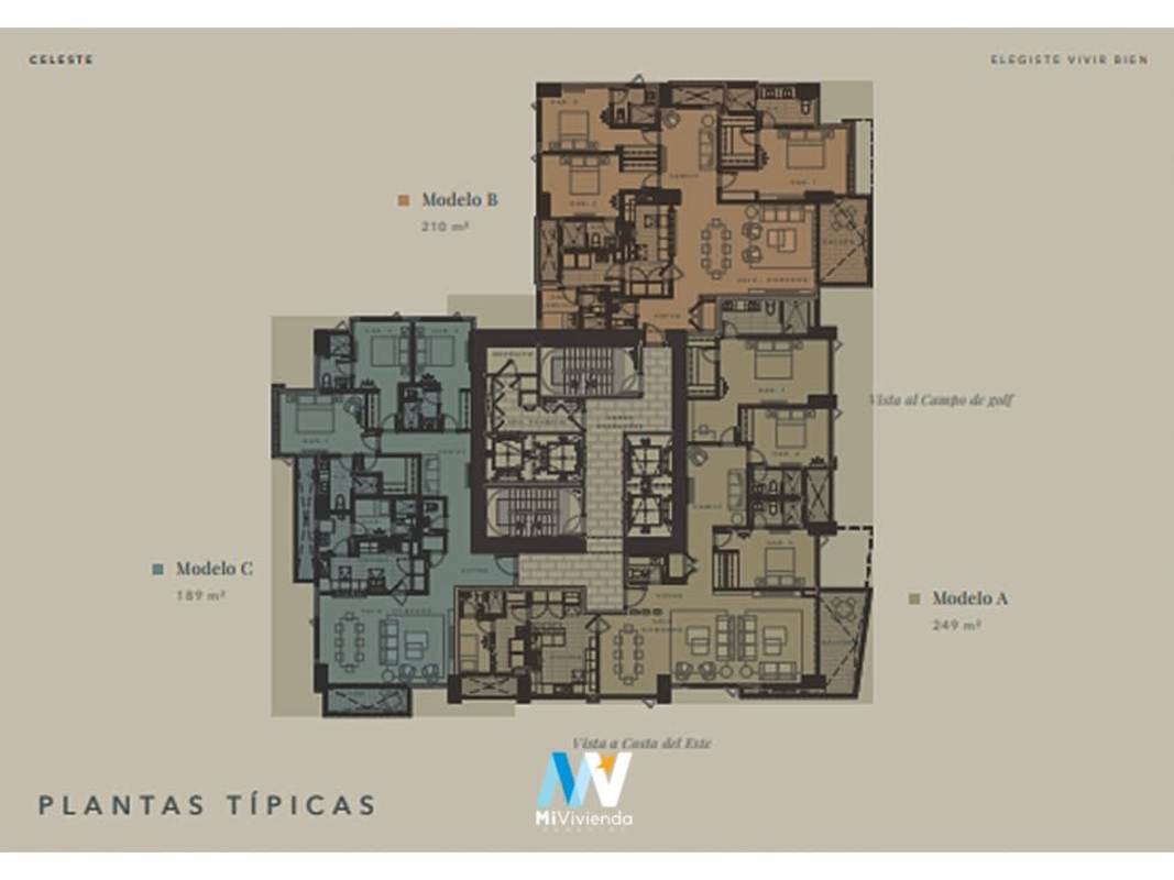 Condominium floor plans for PH Celeste tower with golf views in Panama