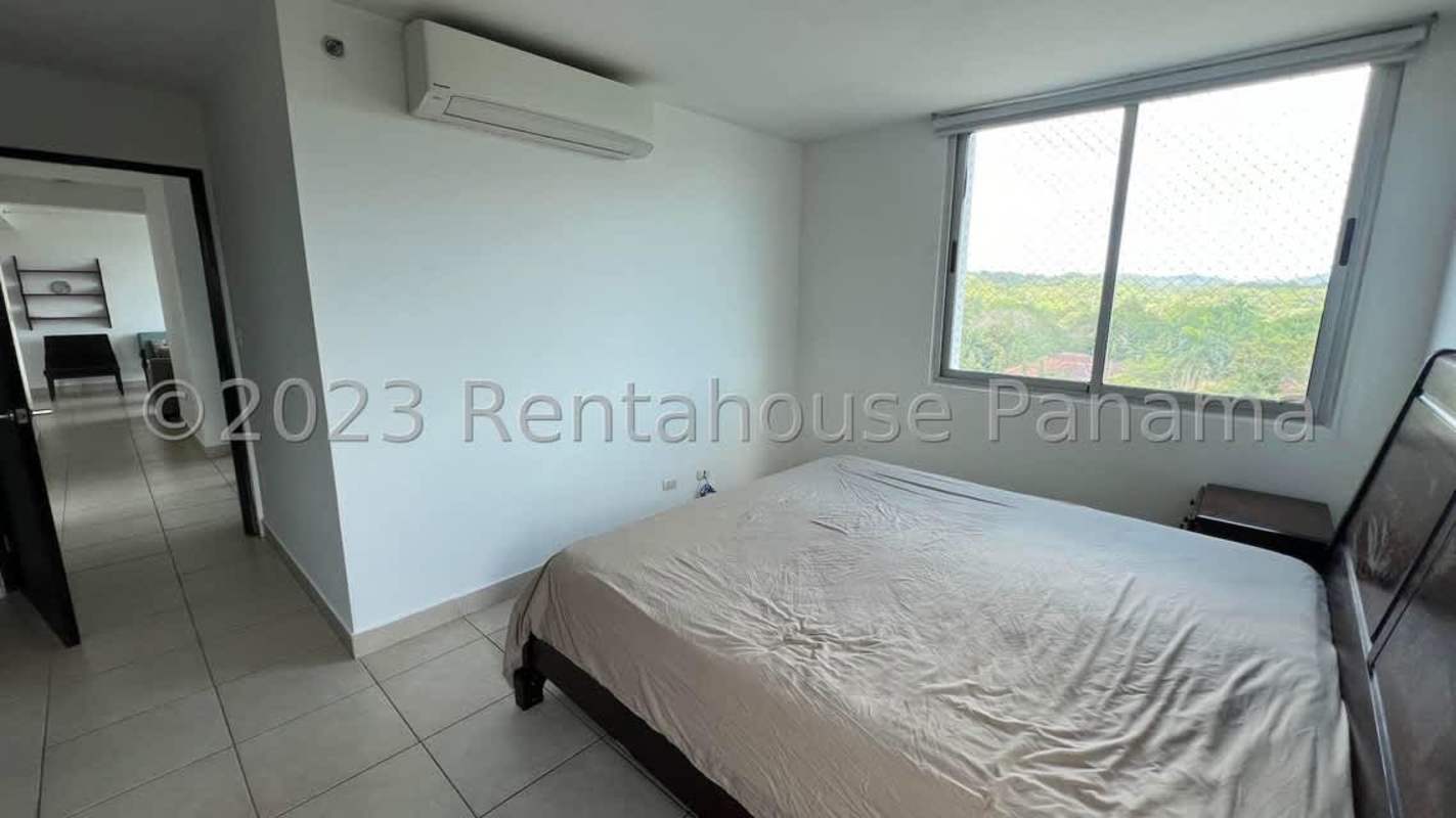 Bathroom with glass enclosed shower, large mirror, natural light window PH Albrook Parkside