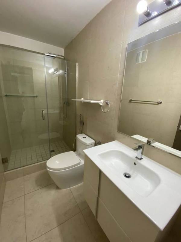 Contemporary bathroom with glass shower vanity beige tiles PH Lumiere Panama
