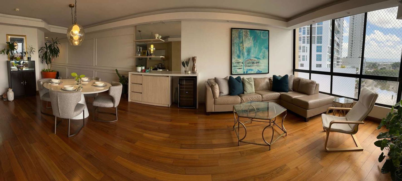 Bedroom with large ocean view window, AC, closet in PH Luna del Mar Coco del Mar Panama