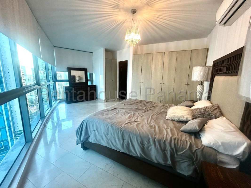 Luxury bathroom with walk-in shower, vessel sink, modern tile PH Grand Tower Punta Pacífica Panama