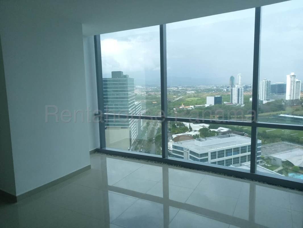 Elegant high-rise office tower PH Financial Park with glass facade in Costa del Este Panama
