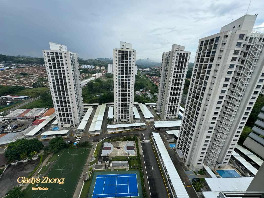 Aerial showing towers, pools, soccer and tennis courts PH Rokas Panama