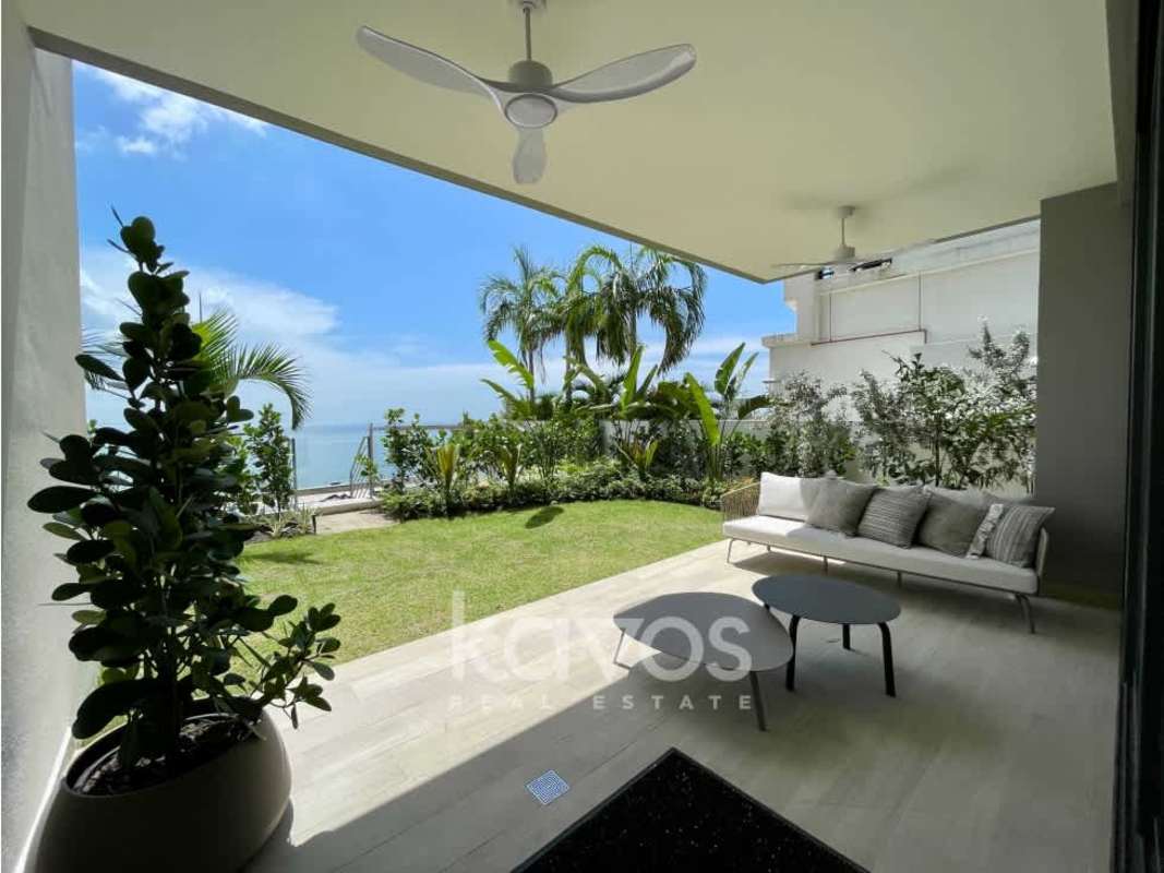 Spa-like bathroom with glass shower marble tile in waterfront condo Panama