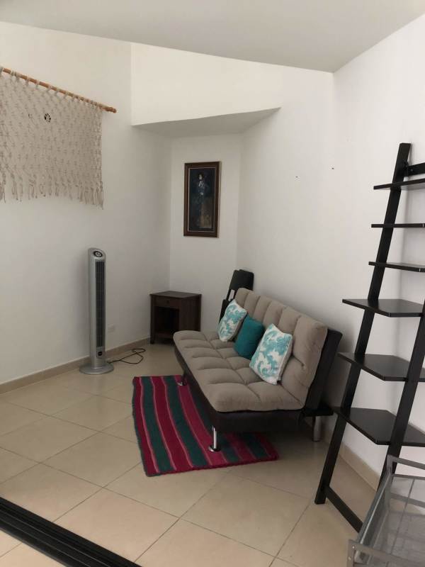 Modern open-concept furnished living and dining area in PH Ocean Club Punta Pacífica Panama with large windows