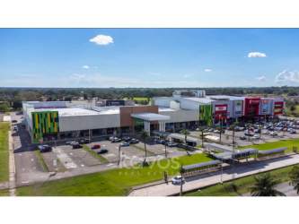 Aerial front view of Chiriquí Mall with prominent signage and parking in David Panama