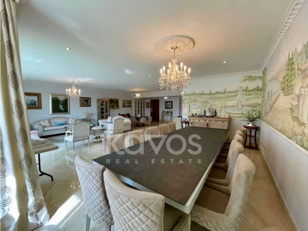 Spacious kitchen with stainless appliances, granite counters and wood cabinets in PH Peninsula Punta Paitilla Panama