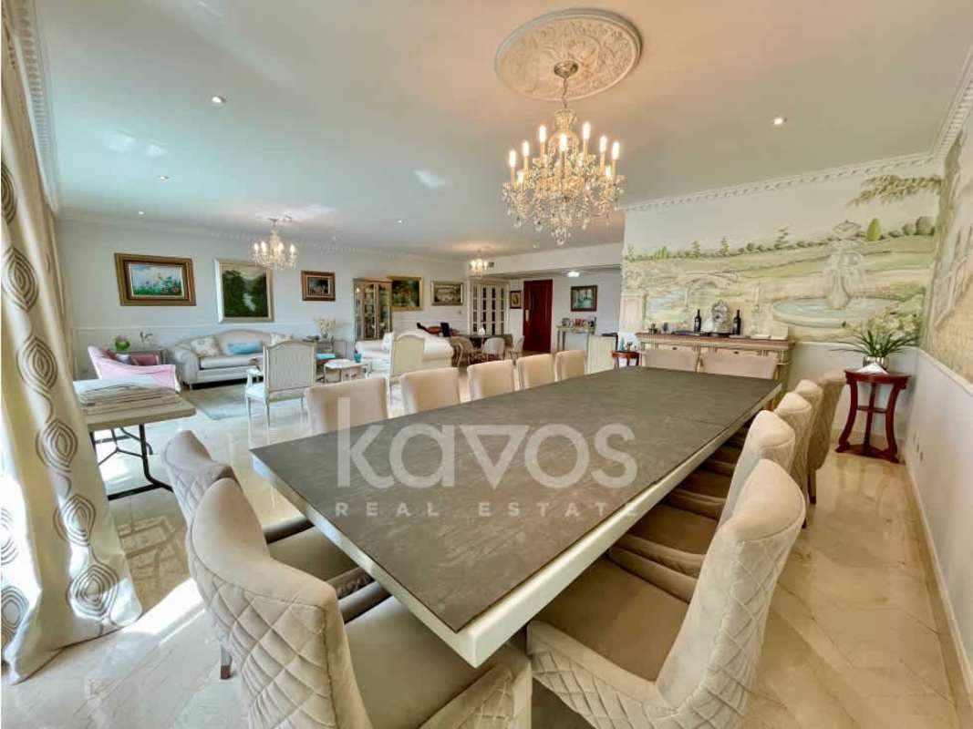 Contemporary marble bathroom with double sinks and glass shower in PH Peninsula Punta Paitilla Panama