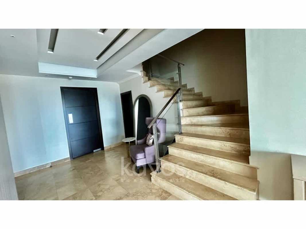 Luxury kitchen with granite countertops and stainless appliances in Penthouse at PH Titanium Costa del Este Panama