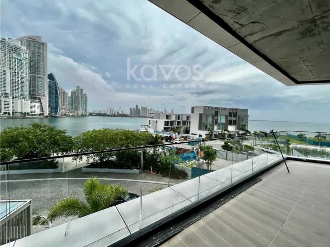 Unfinished luxury apartment with panoramic floor-to-ceiling windows city marina ocean views Ocean Reef Panama