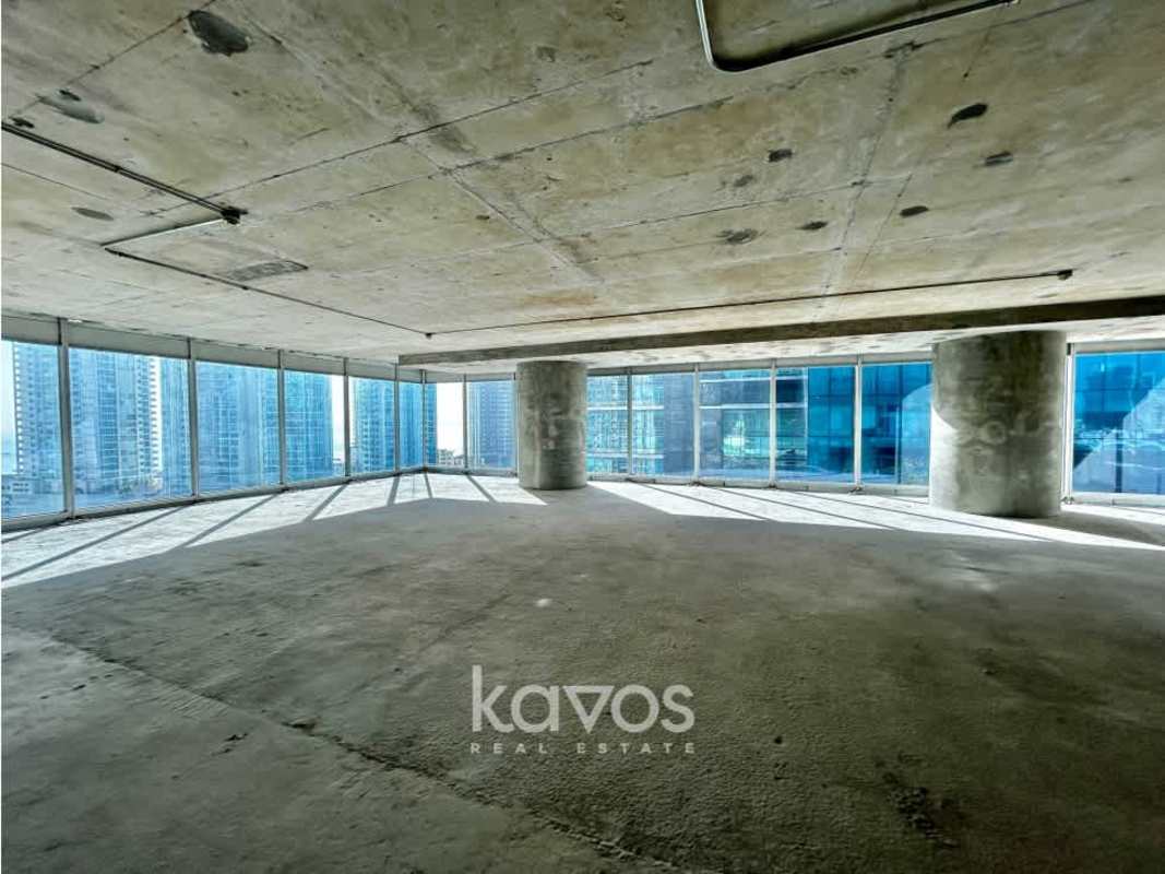 Open shell commercial office space in Oceania Business Plaza with panoramic ocean and city views