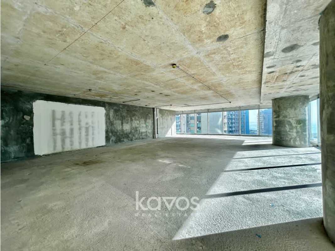 Large panoramic glass windows in shell office for sale Punta Pacifica Panama