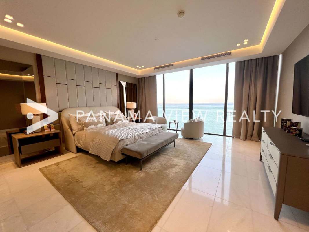 High-rise ocean view infinity pool luxury condo tower in Punta Pacifica Panama