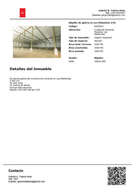 Interior open 14 meter high industrial space warehouse rental Las Mañanitas Panama