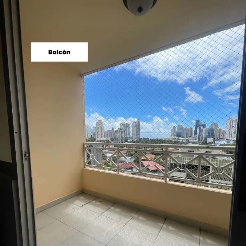 Balcony view with safety mesh overlooking city in Torre Porras Via Porras Panama City Real Estate