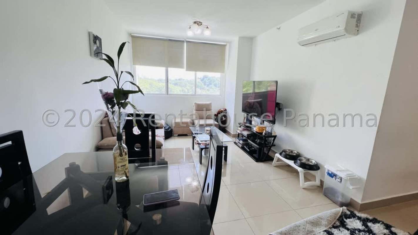 Modern bathroom with glass shower enclosure Condado del Rey apartment Panama