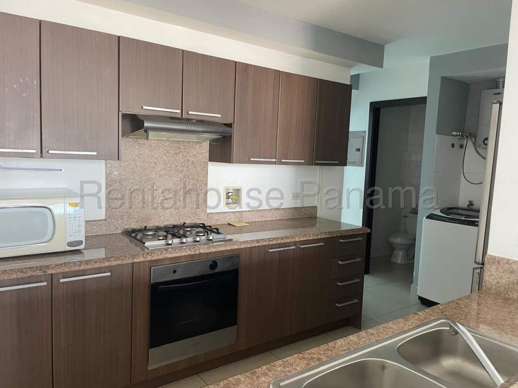 Private balcony with panoramic city skyline and Pacific Ocean views in Costa del Este Panama City