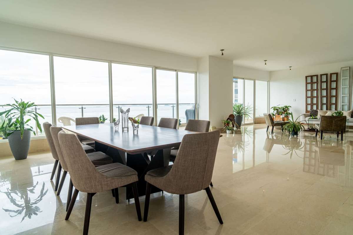 Impressive luxury lobby with marble finishes high ceilings reception PH Zeus Costa del Este Panama