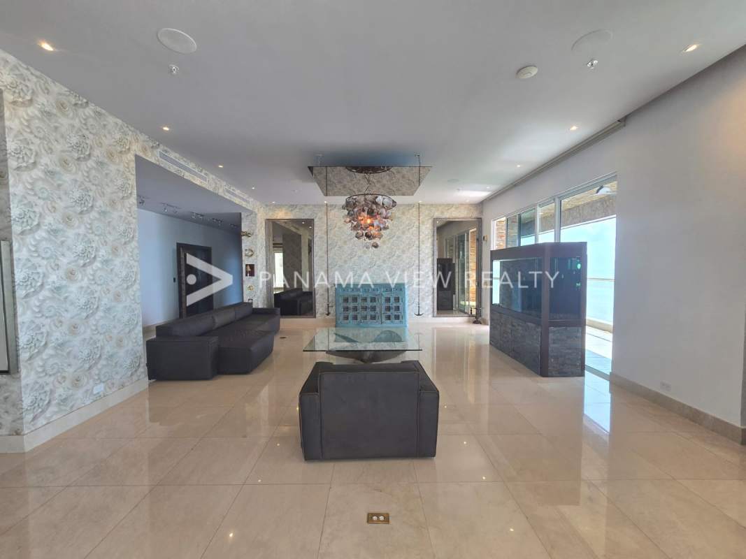 Bright luxury living room with panoramic ocean views in PH Marea II Costa del Este Panama