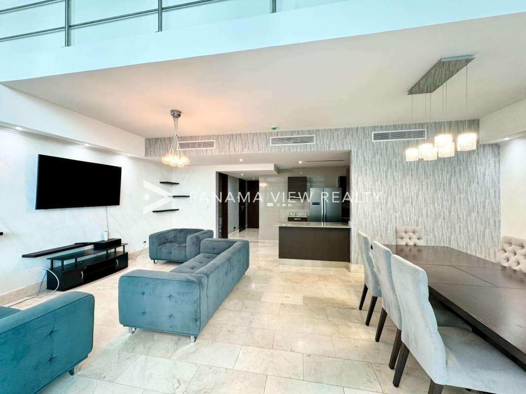 Private balcony with Pacific oceanfront view in Grand Tower Punta Pacifica Panama City residential sale