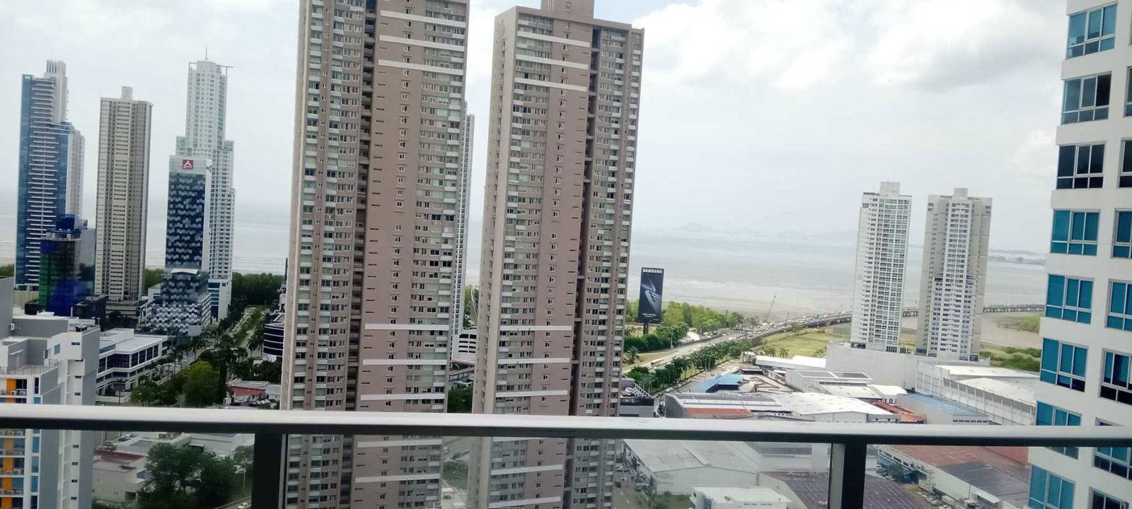 Skyline and ocean panorama from balcony of PH Riverside Costa del Este Panama City