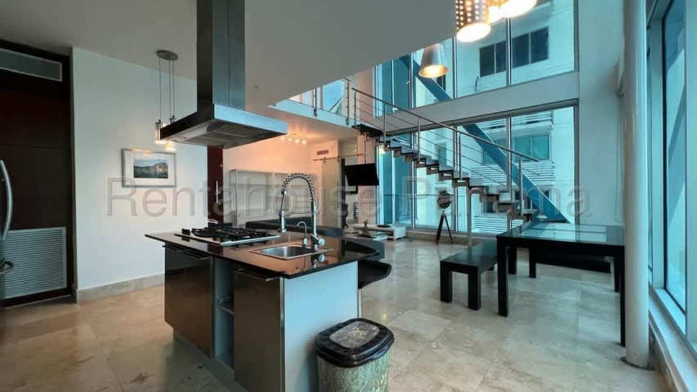 Industrial style mezzanine lounge in luxury loft apartment PH Loft Four 41 Punta Pacifica