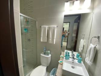 Modern bathroom walk-in shower ceramic tile Punta Barco Panama