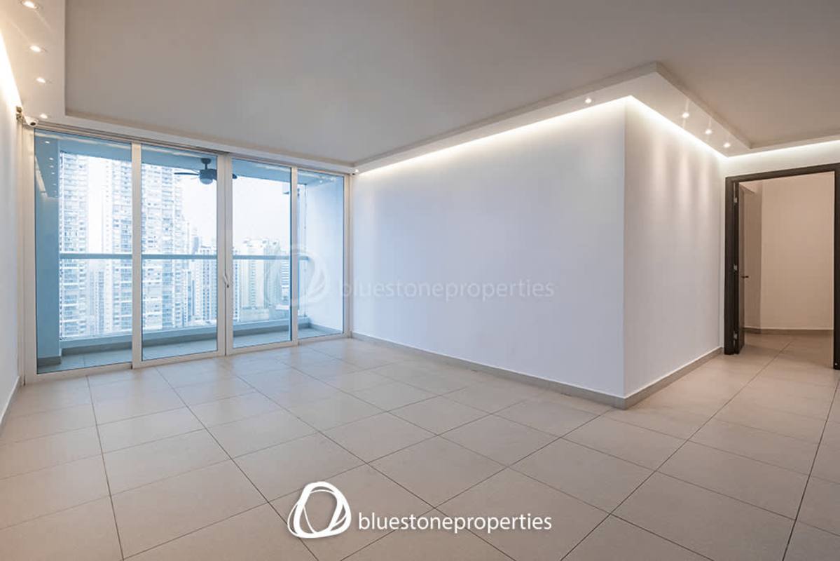 Large master bedroom with walk-in closet and city skyline view at Costa del Este Panama