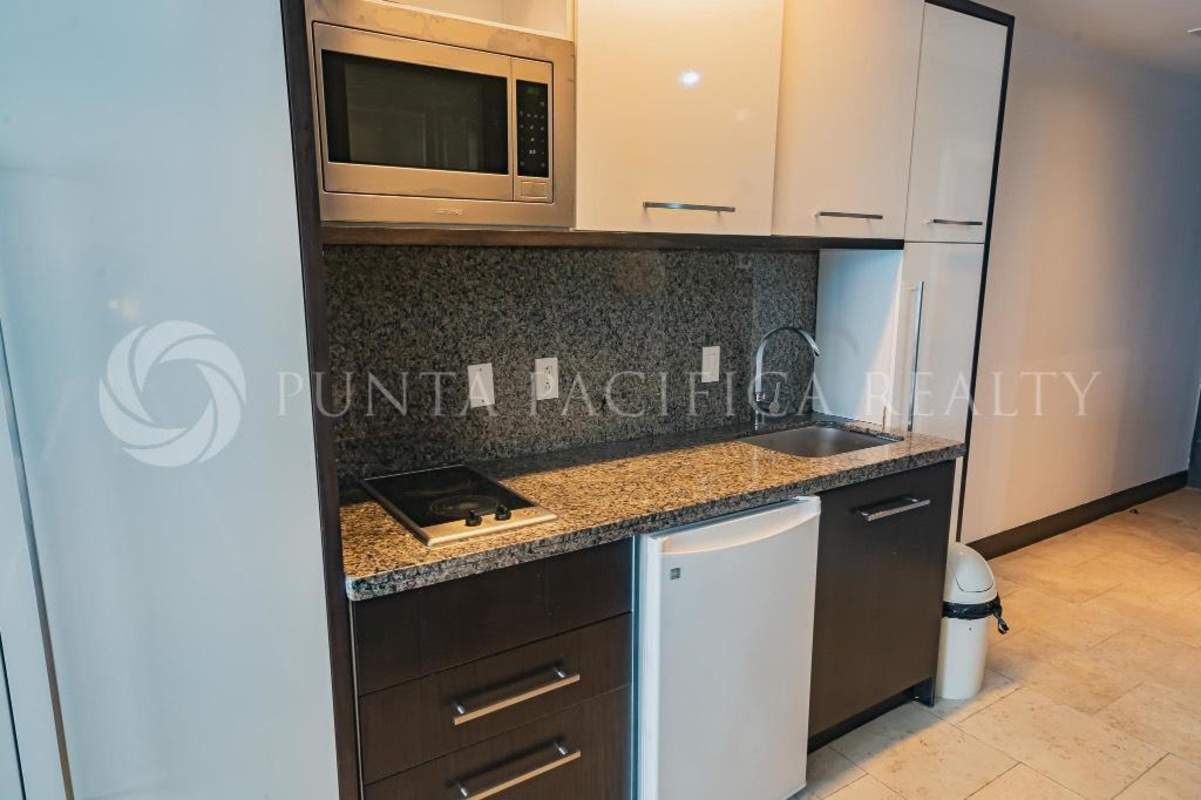 Elegant contemporary bathroom with marble double sinks Punta Pacifica Panama