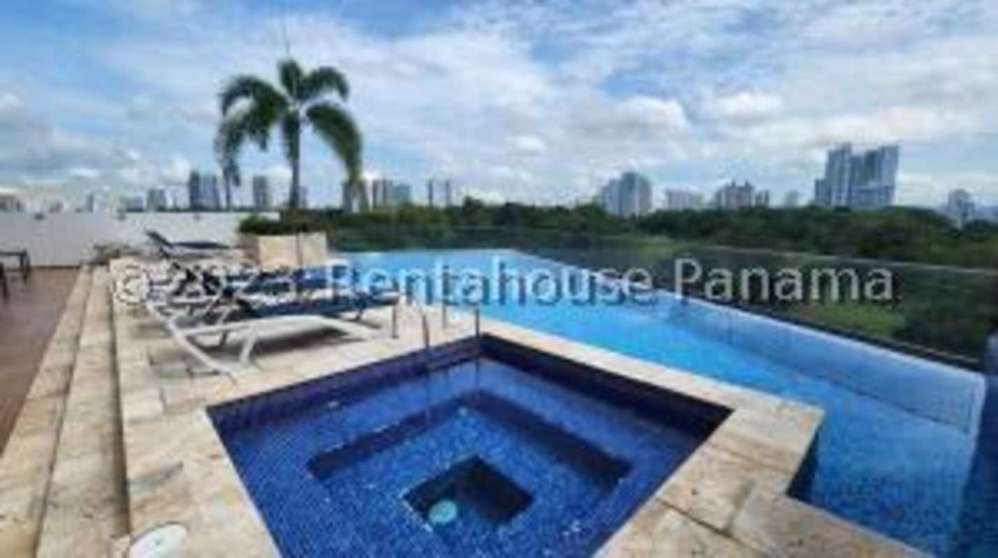 Rooftop infinity pool and jacuzzi overlooking Panama City skyline at PH Tee One San Francisco