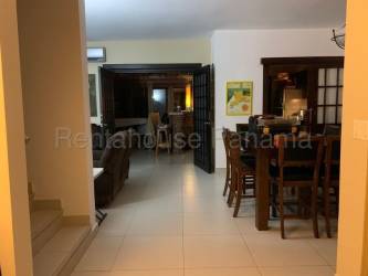 Private garden with wooden deck terrace in furnished Panama Pacifico townhouse for rent