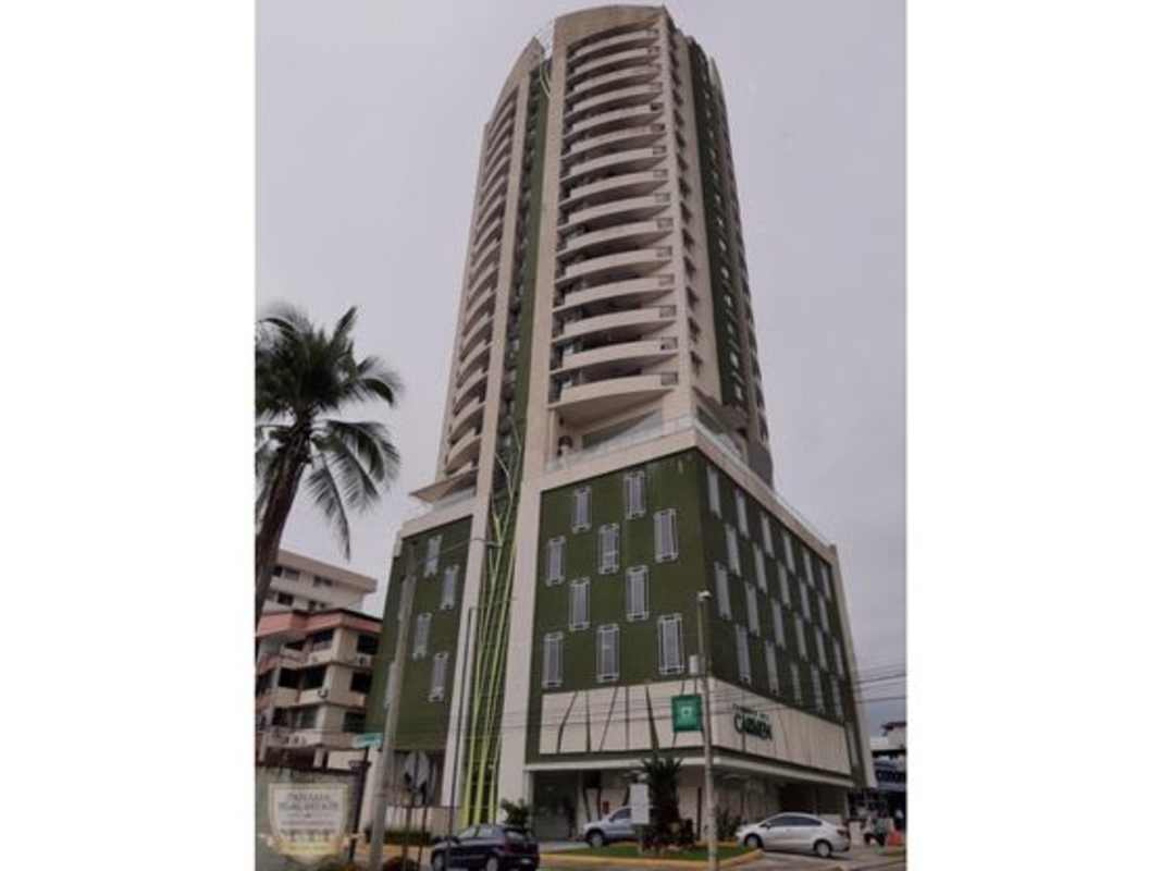 Contemporary condo high rise with balconies PH Parques del Carmen in El Carmen close to Parque Benito Juarez