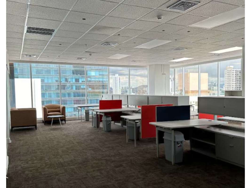 Employee cafeteria and breakroom area with city views in PH BICSA Tower commercial office Panama