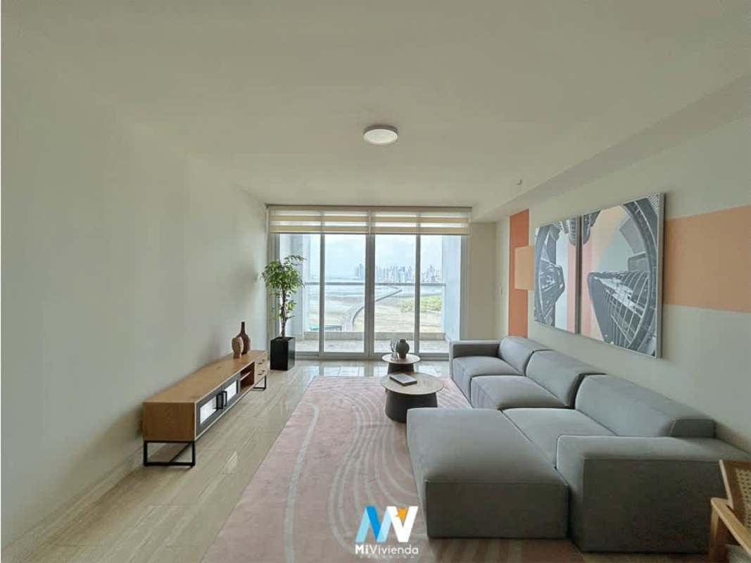 Grand luxury lobby with marble floors and designer decor at PH The Regent Costa del Este Panama City