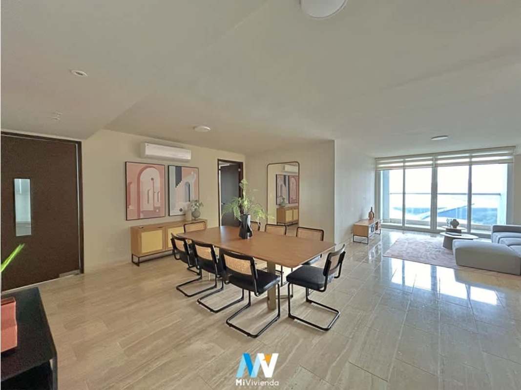 Spacious modern kitchen with Italian cabinetry, granite countertops and large window views in PH The Regent Panama
