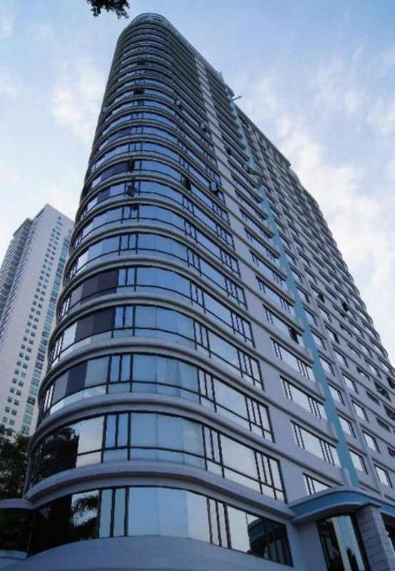 Modern high-rise glass facade of PH Belvedere luxury tower Coco del Mar Panama