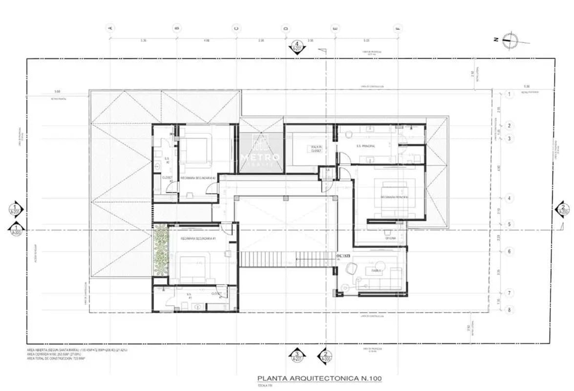 Floorplan of modern mansion with pool, garden, bedrooms and living dining spaces in Peninsula Estate Panama