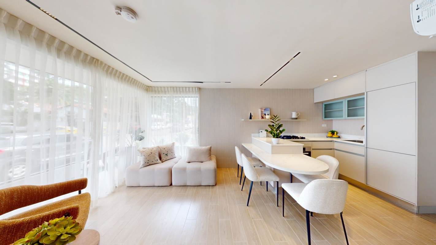 Contemporary bright bedroom with large window and AC unit in PH BellaVento Panama