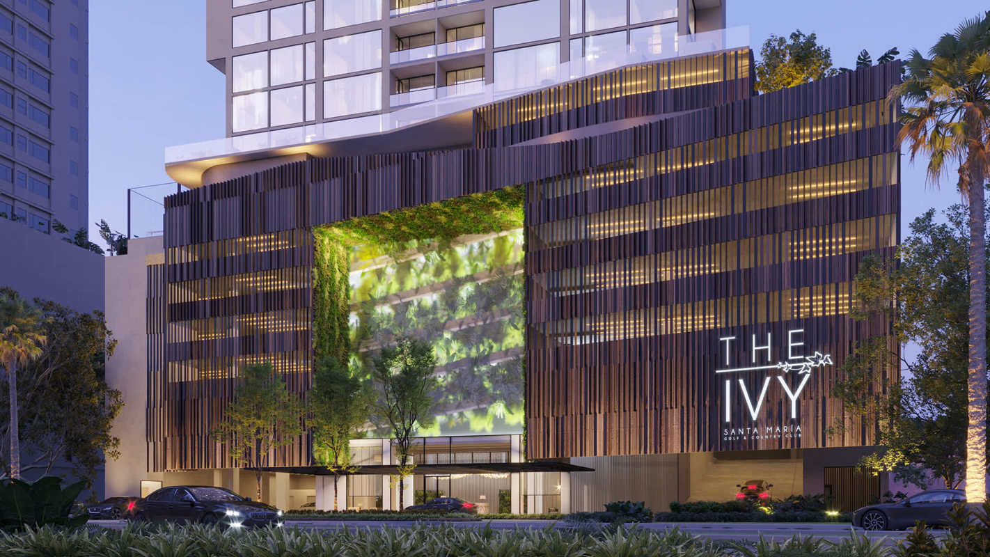 Rooftop sky lounge with bar panoramic Pacific Ocean skyline views at The Ivy Santa Maria Panama