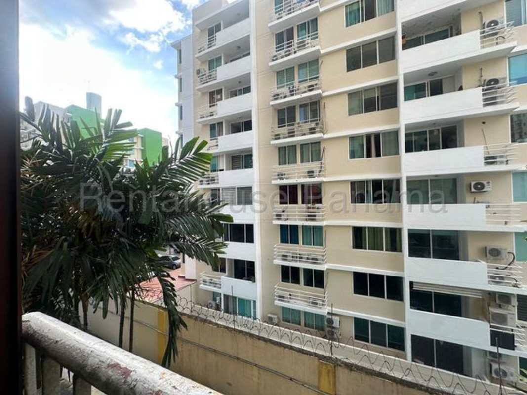 Private balcony overlooking cityscape in PH Condado del Rey apartment Panama City