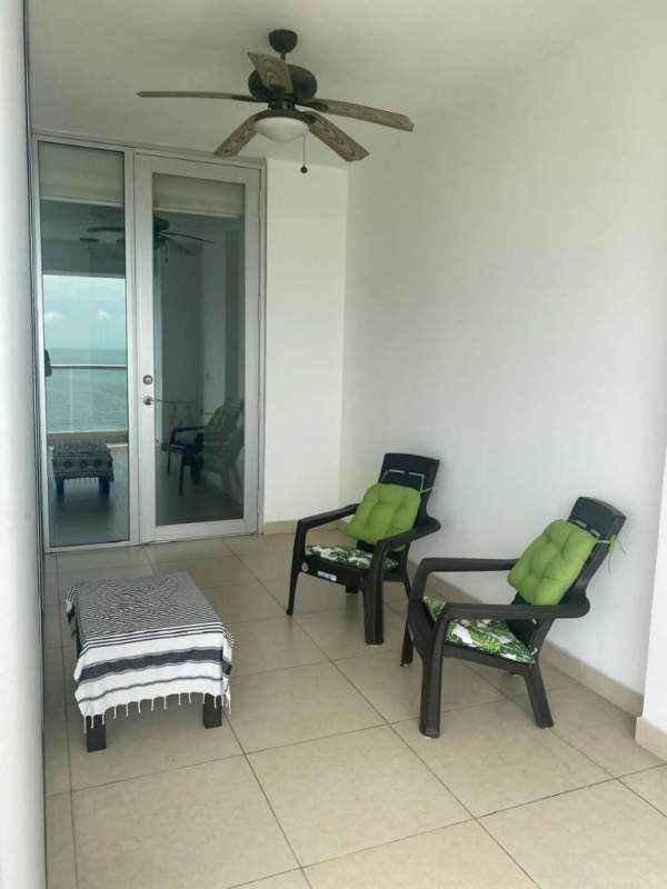 Balcony terrace with panoramic ocean and city views in PH Rivage Panama