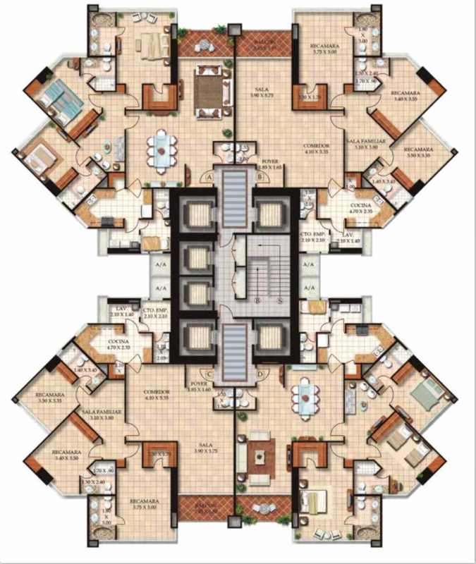 Open concept luxury apartment floor plan with multiple living spaces at PH Country Club Costa del Este Panama