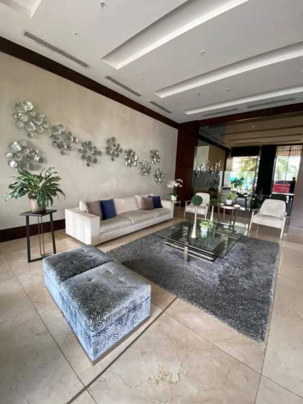 Lobby with contemporary furniture, art, glass coffee table PH Bali Costa del Este Panamá