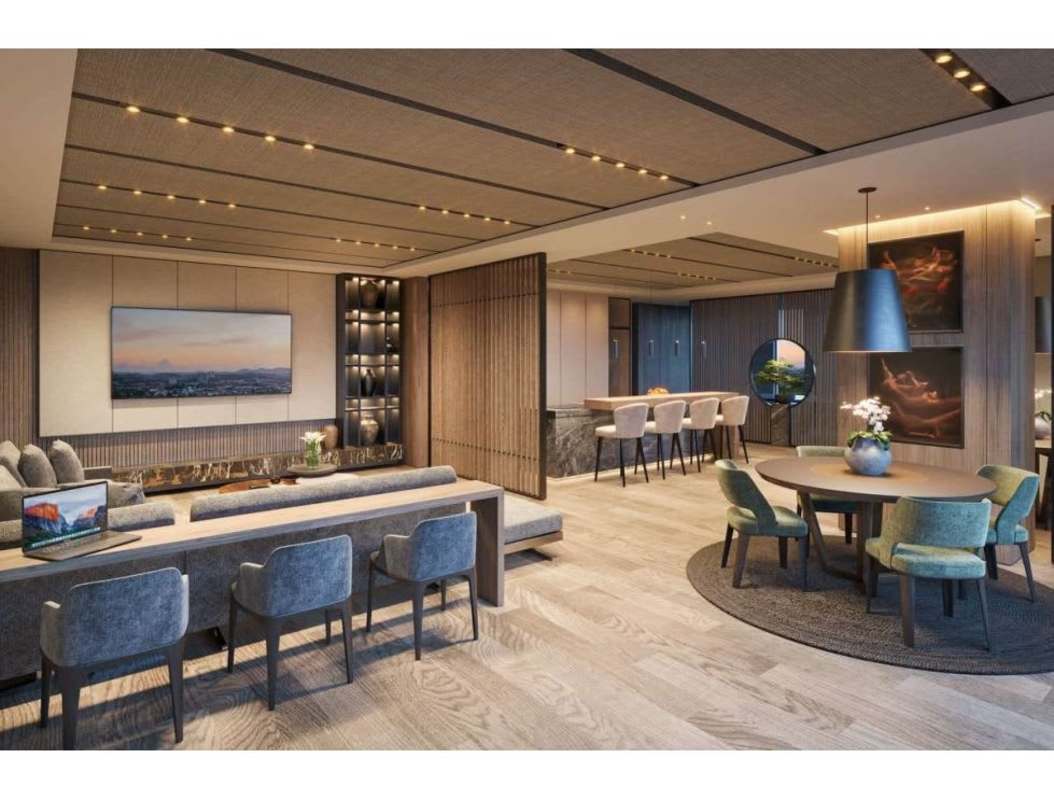 Contemporary open concept living, dining, kitchen area at PH Corotú Panama